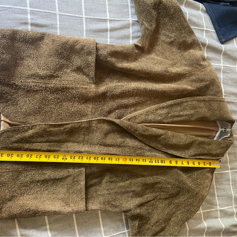 Women's Suede Open-Front Brown Leather Jacket - Picture 11 of 12